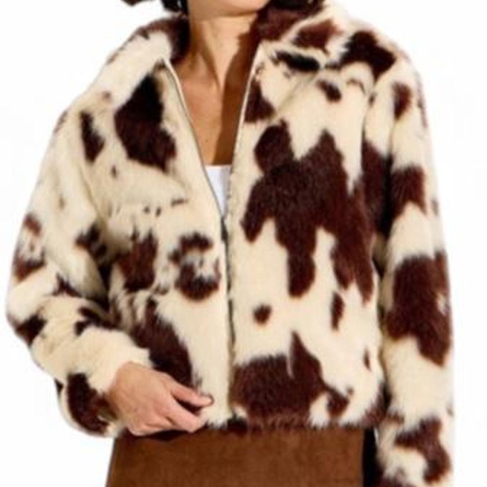 Wild Fable Women's Faux Fur Faux Cowhide Print Jacket